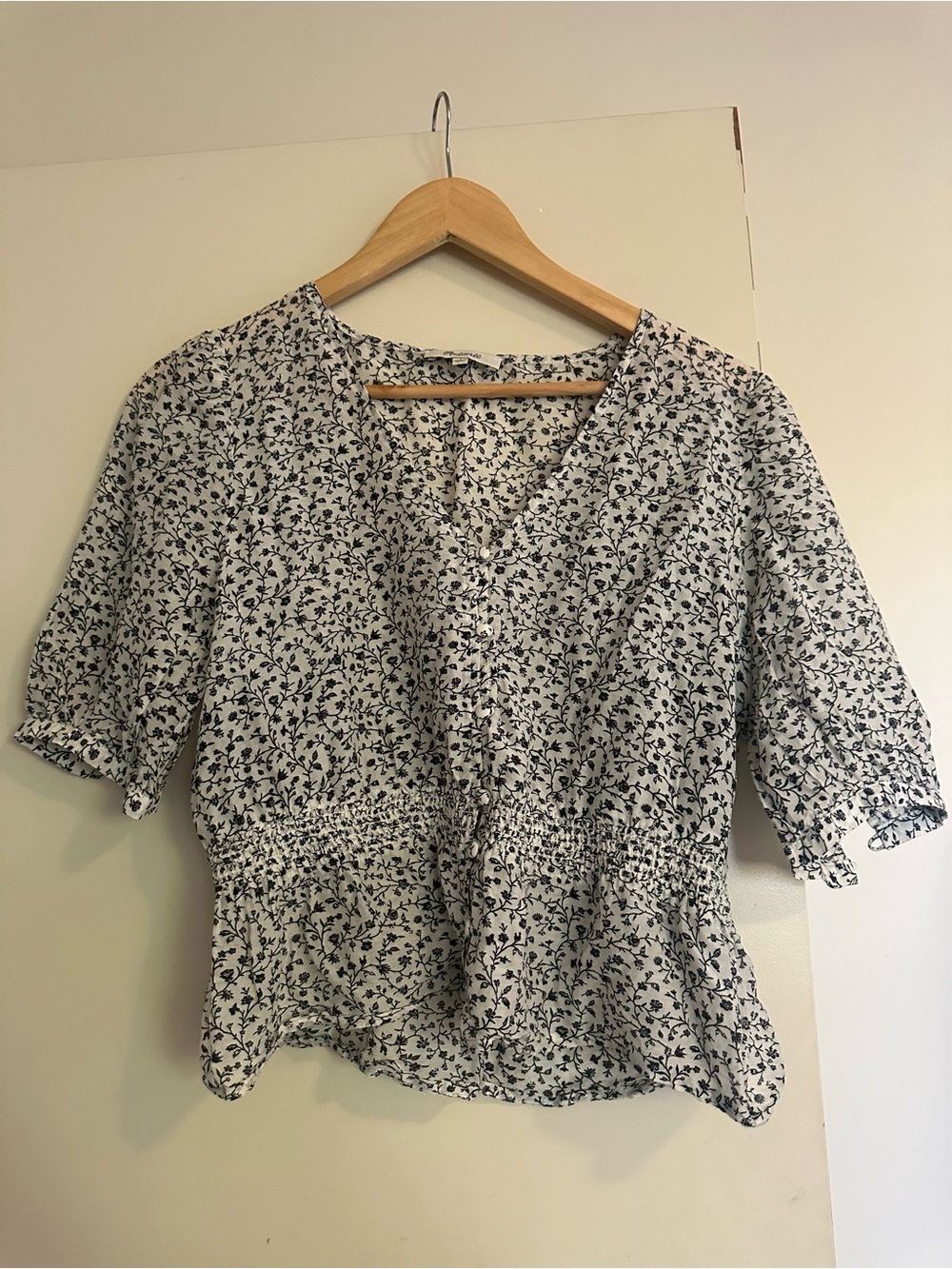 Madewell White Blouse with Floral Print